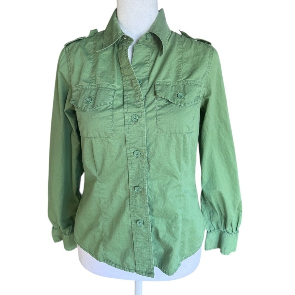 GAP Womens Button Up Shirt XS‎ Green Utility Casual Long Sleeve